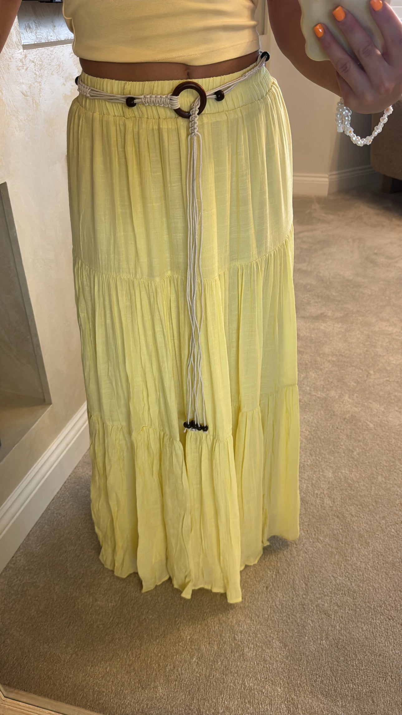 Boho Tiered Maxi Skirt With Belt