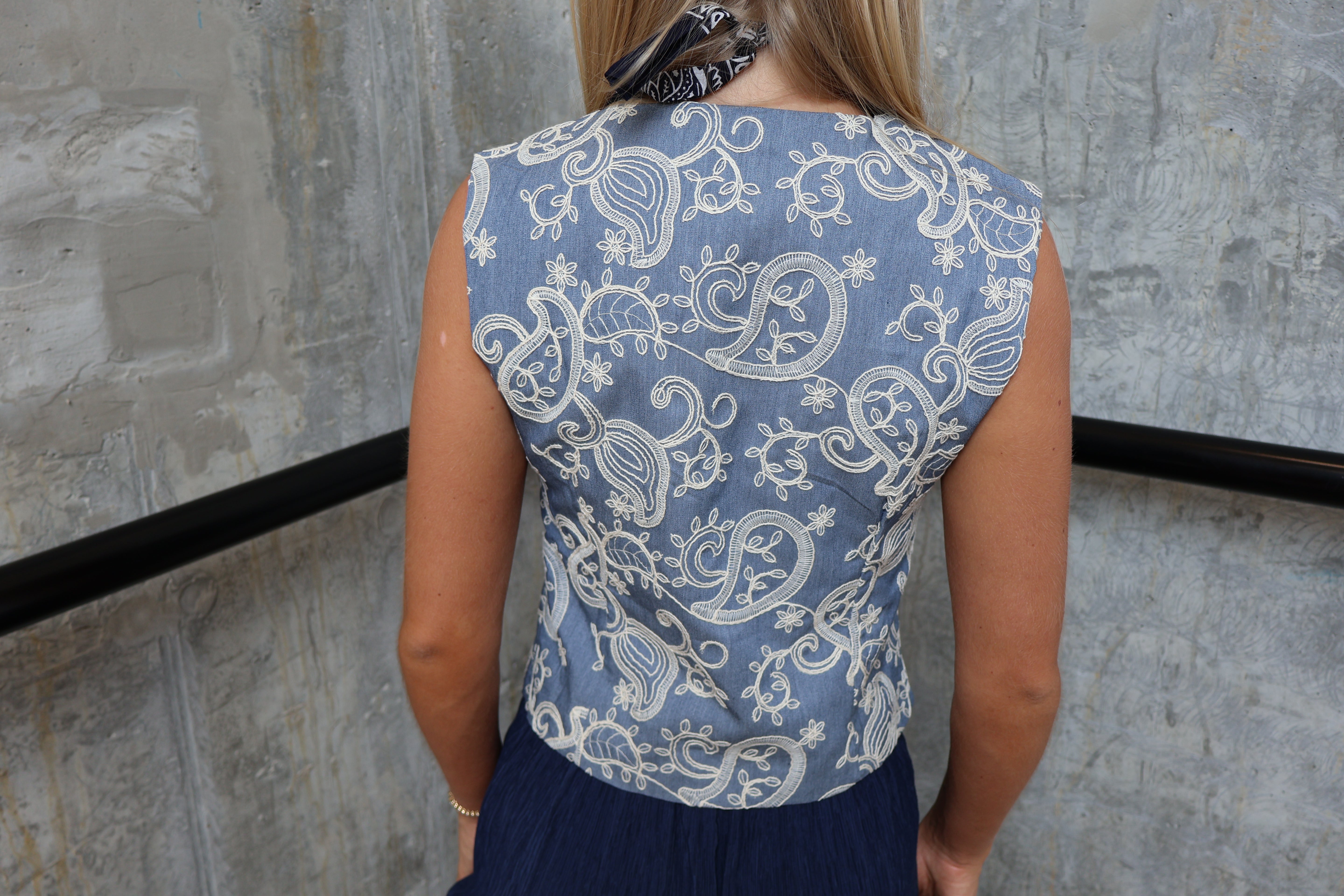 Paisley Embroidered Denim Waistcoat