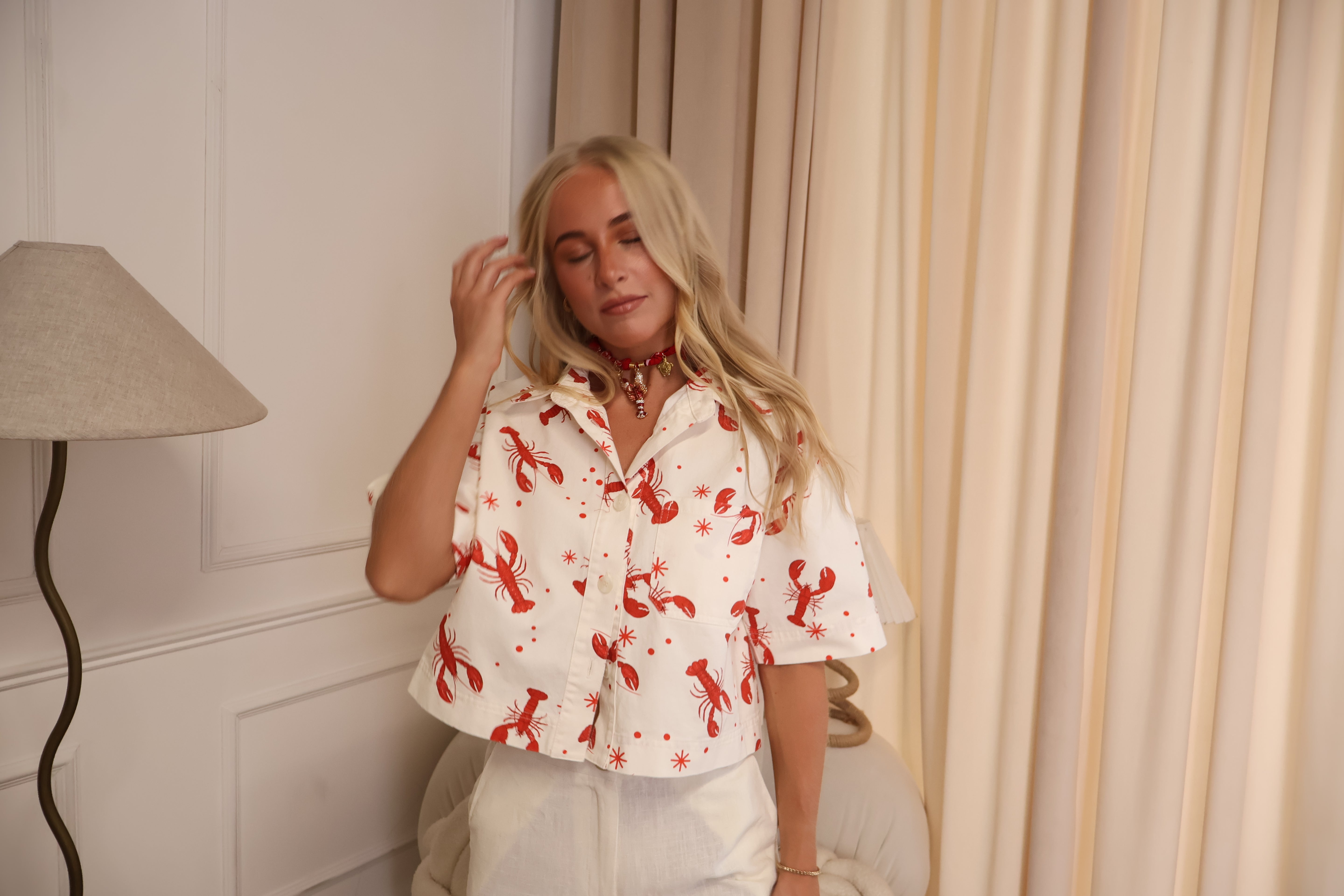 Lobster Print Boxy Cotton Blouse