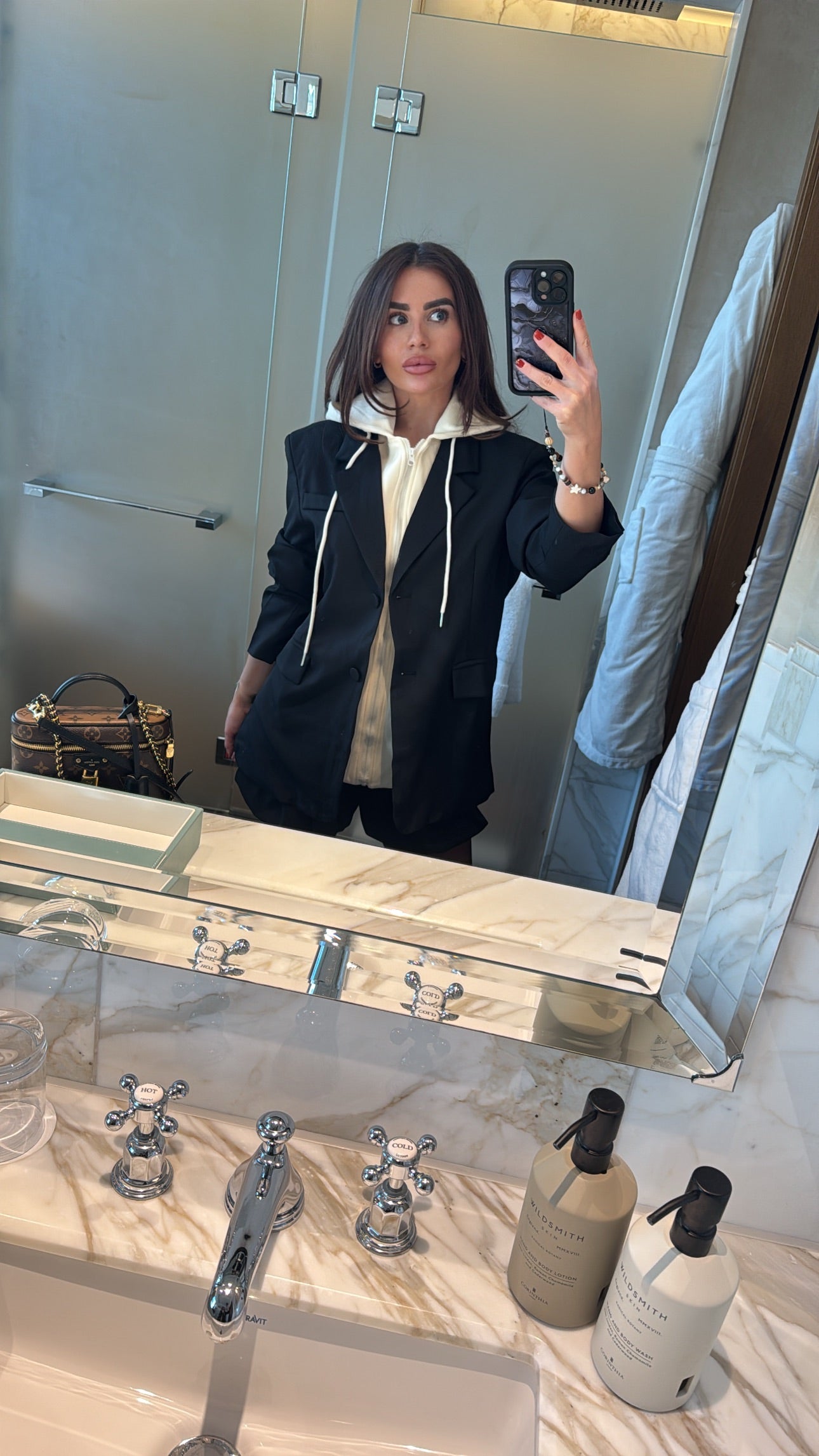 Blazer with attached hoodie