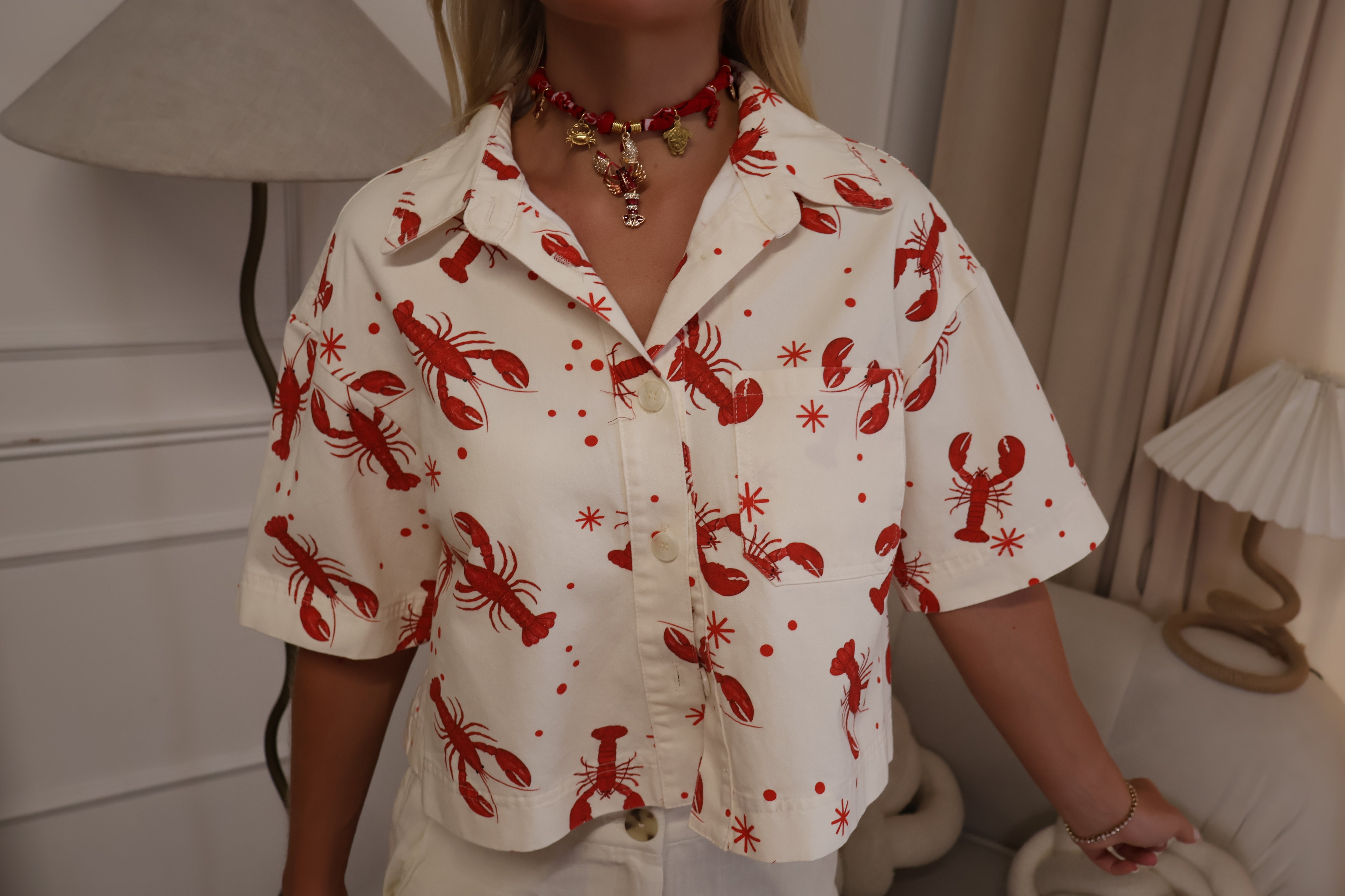 Lobster Print Boxy Cotton Blouse