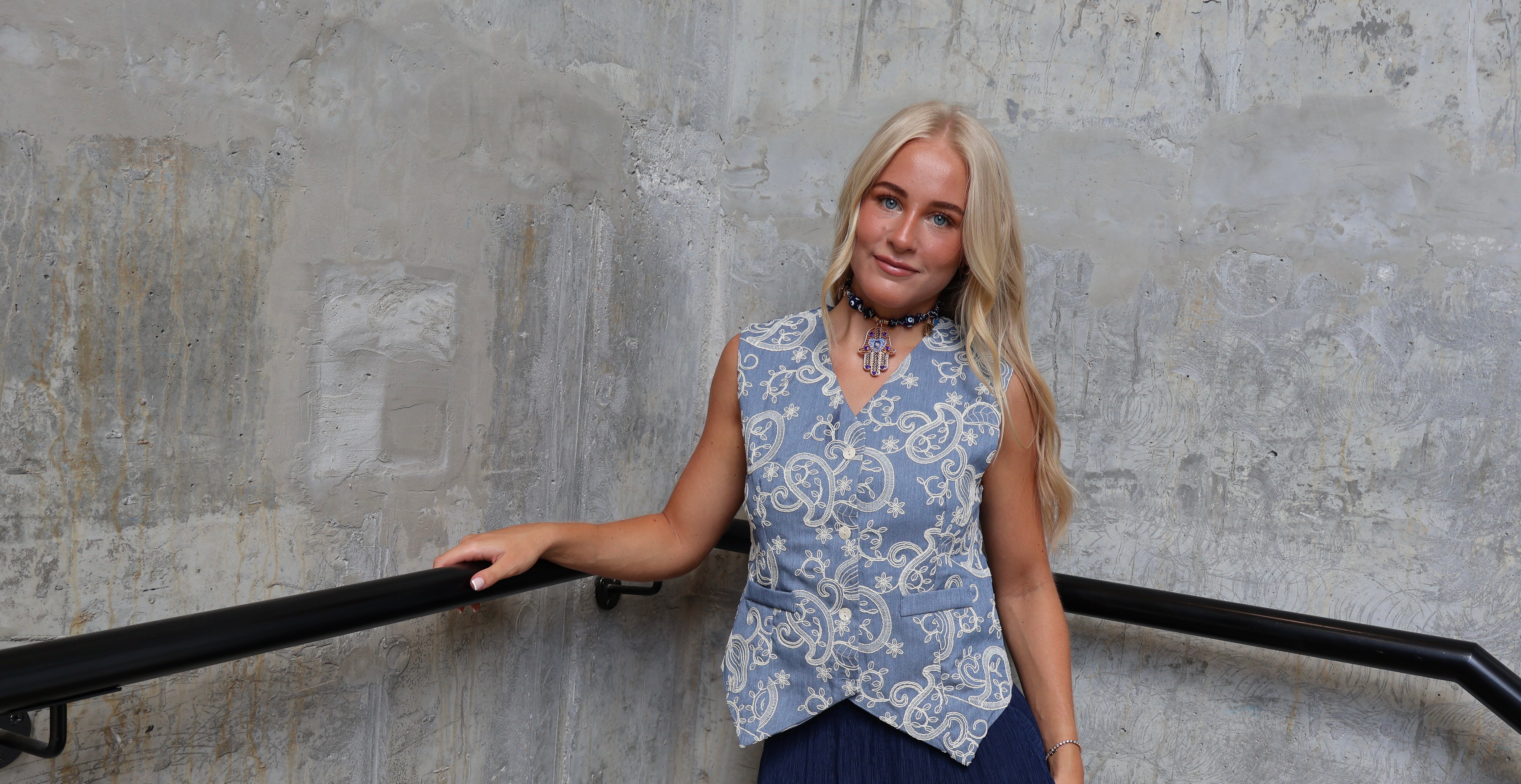 Paisley Embroidered Denim Waistcoat