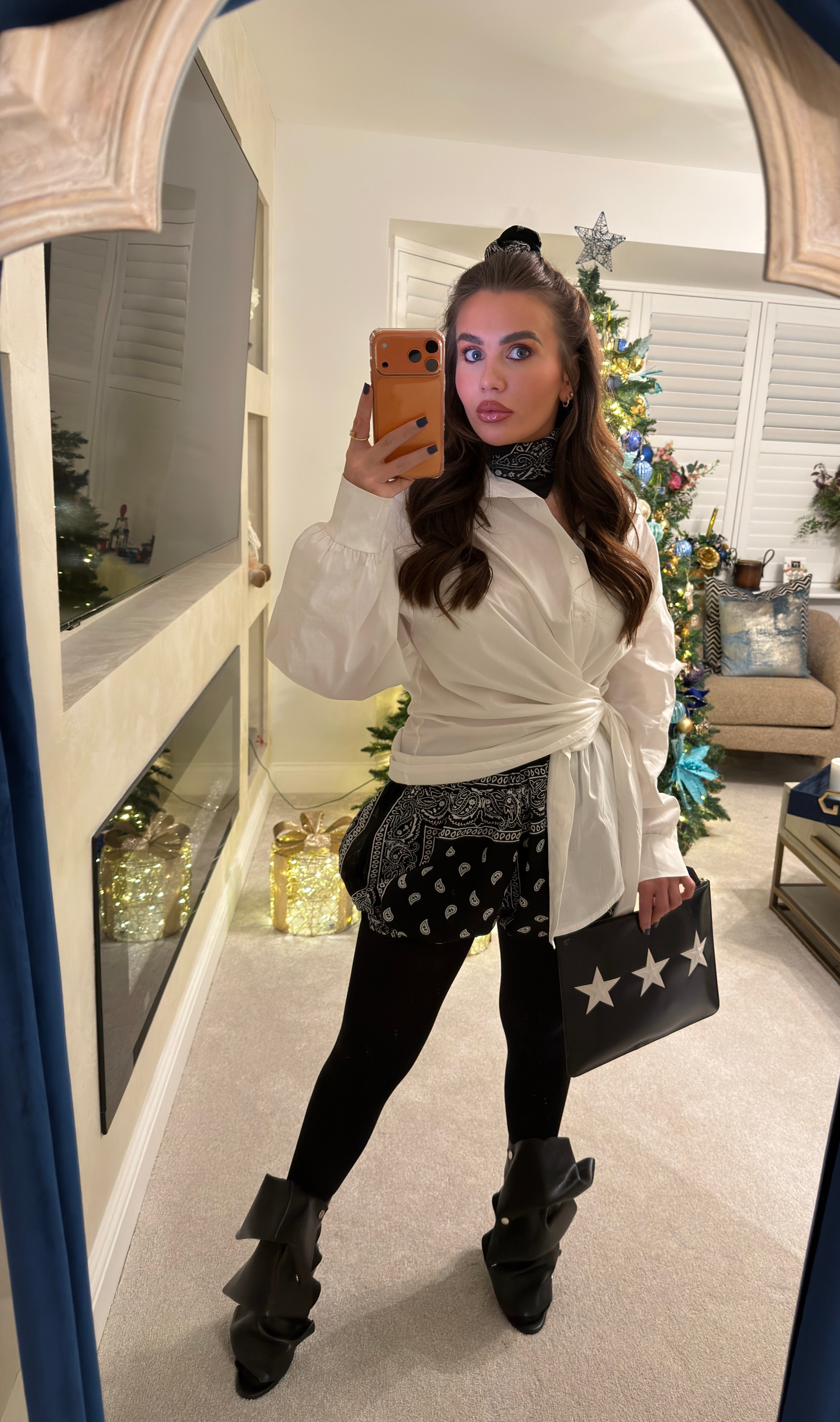 White wrap puff sleeve shirt