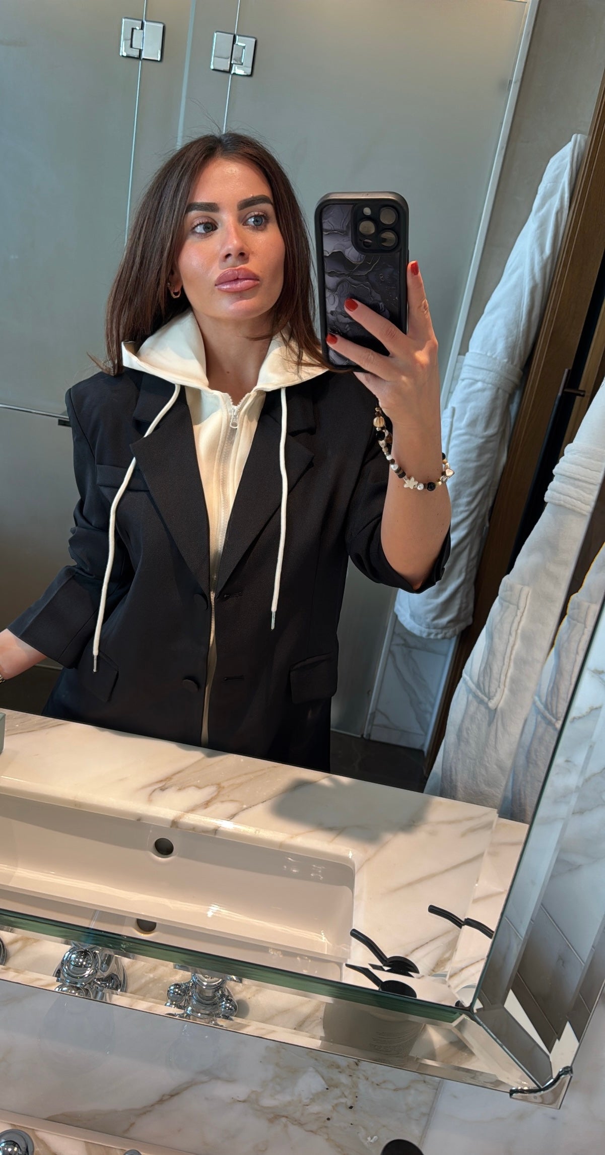 Blazer with attached hoodie