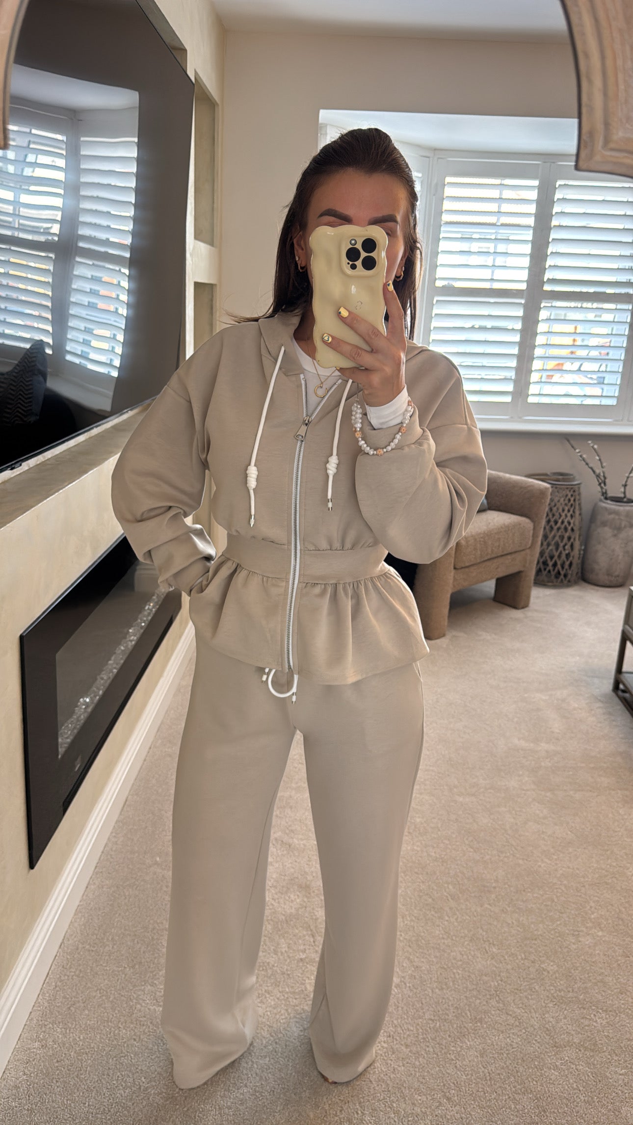 Beige Peplum Lounge Set