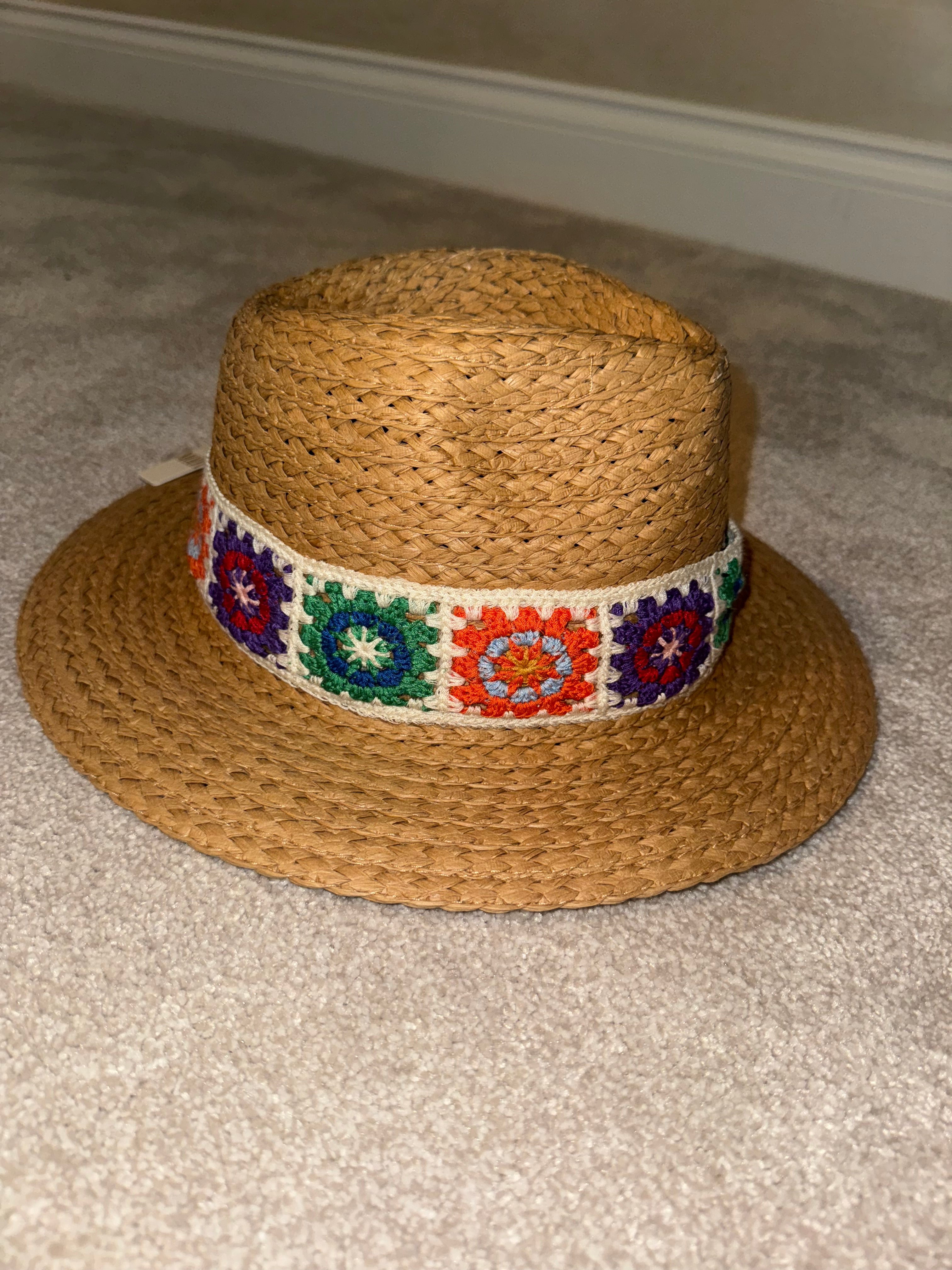 straw crochet fedora hat