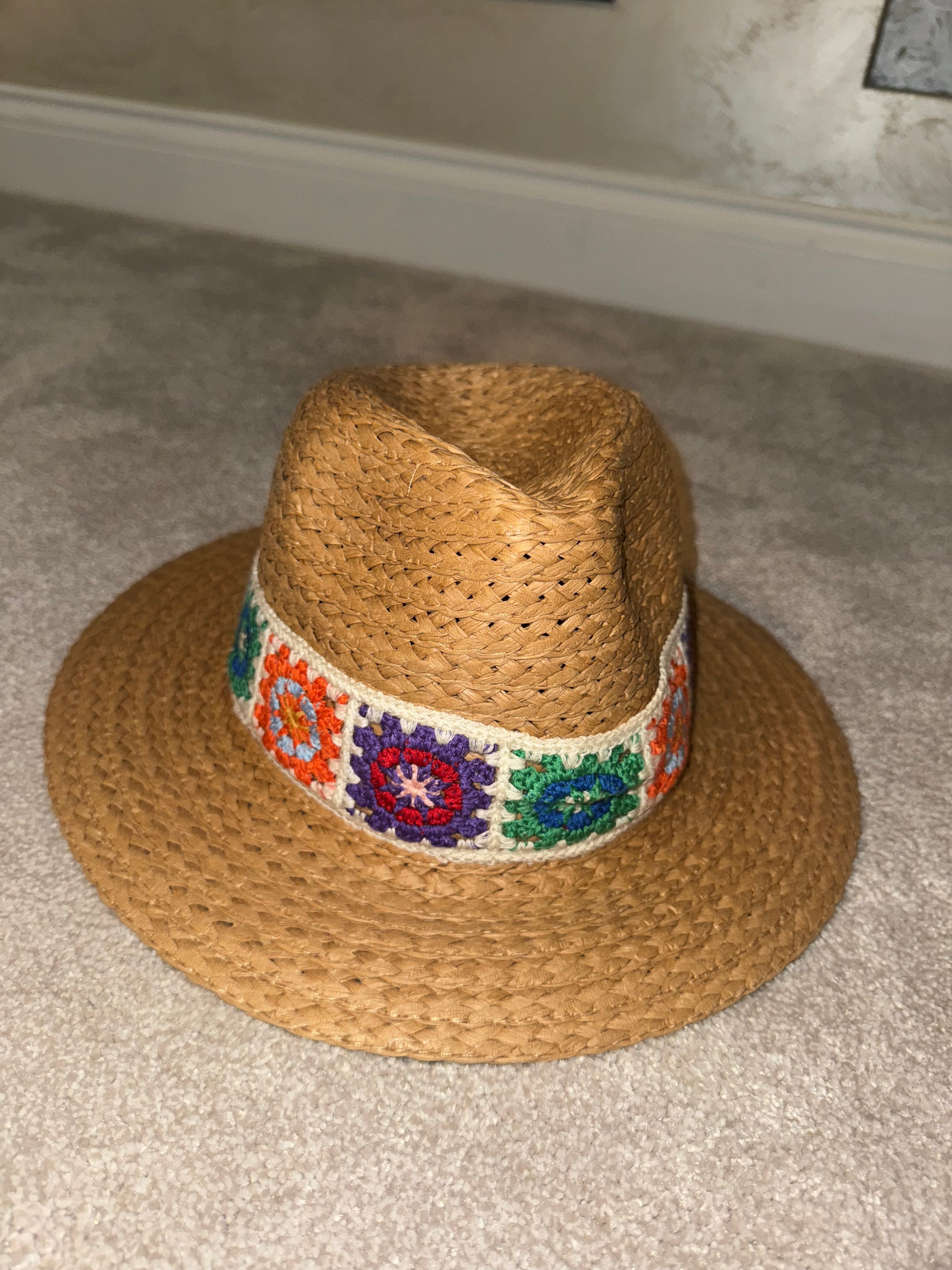 straw crochet fedora hat