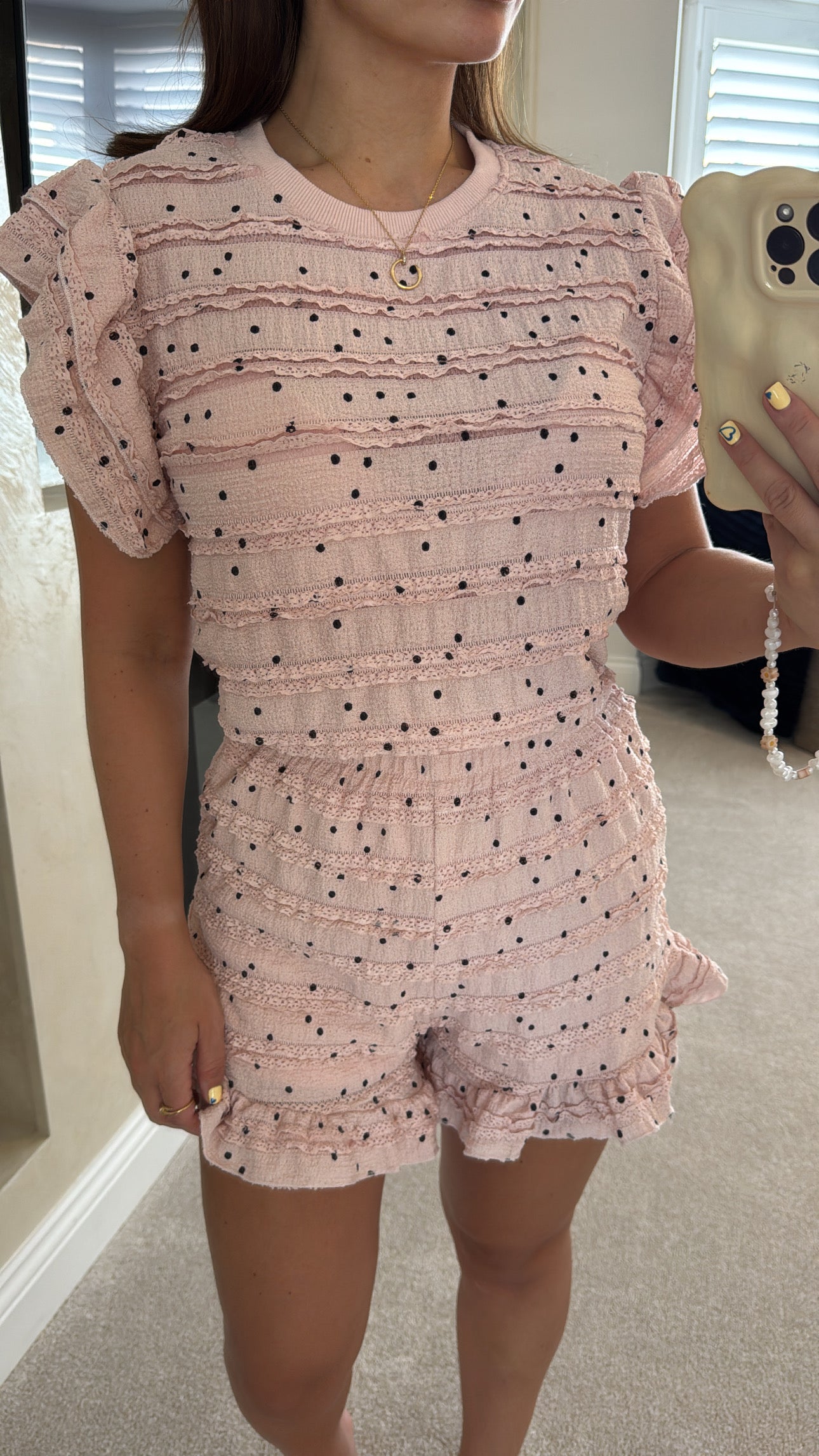 Ruffle Co-Ord Set – Pink & Black Dots