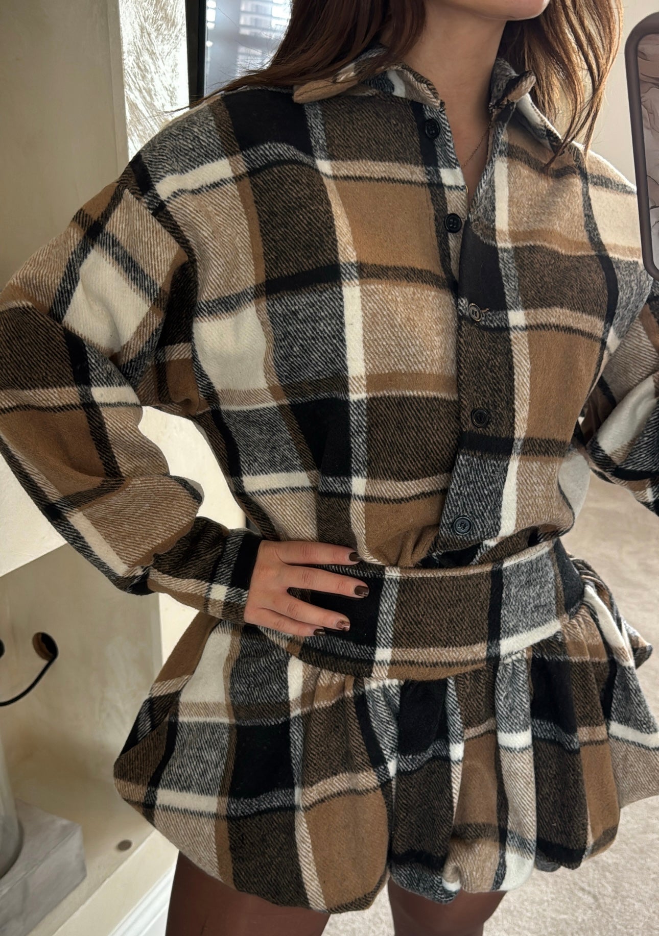 Check print bubble skirt co ord