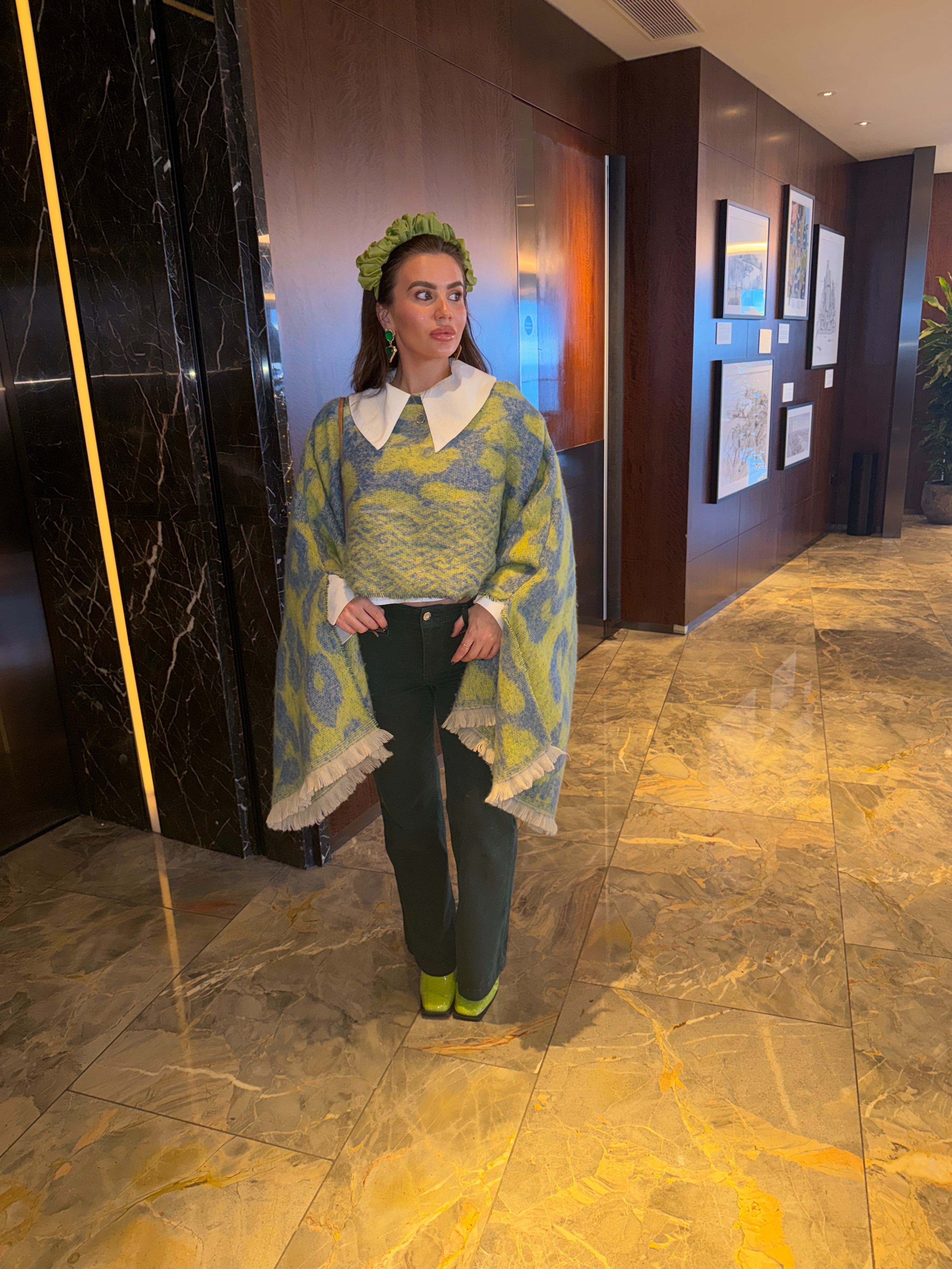 Oversized Fringe Knit poncho -10day pre order