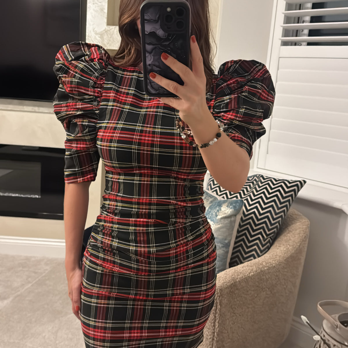 tartan bodycon dress SHEIN 1pc Contrast Collar Plaid Bodycon Dress