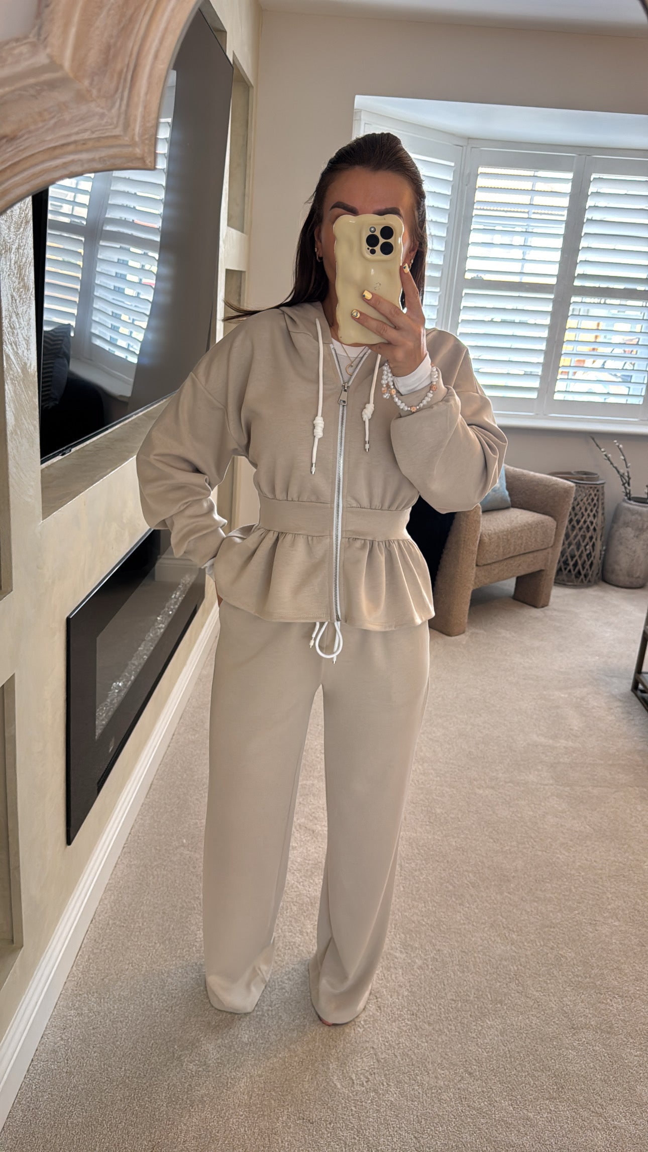 Beige Peplum Lounge Set