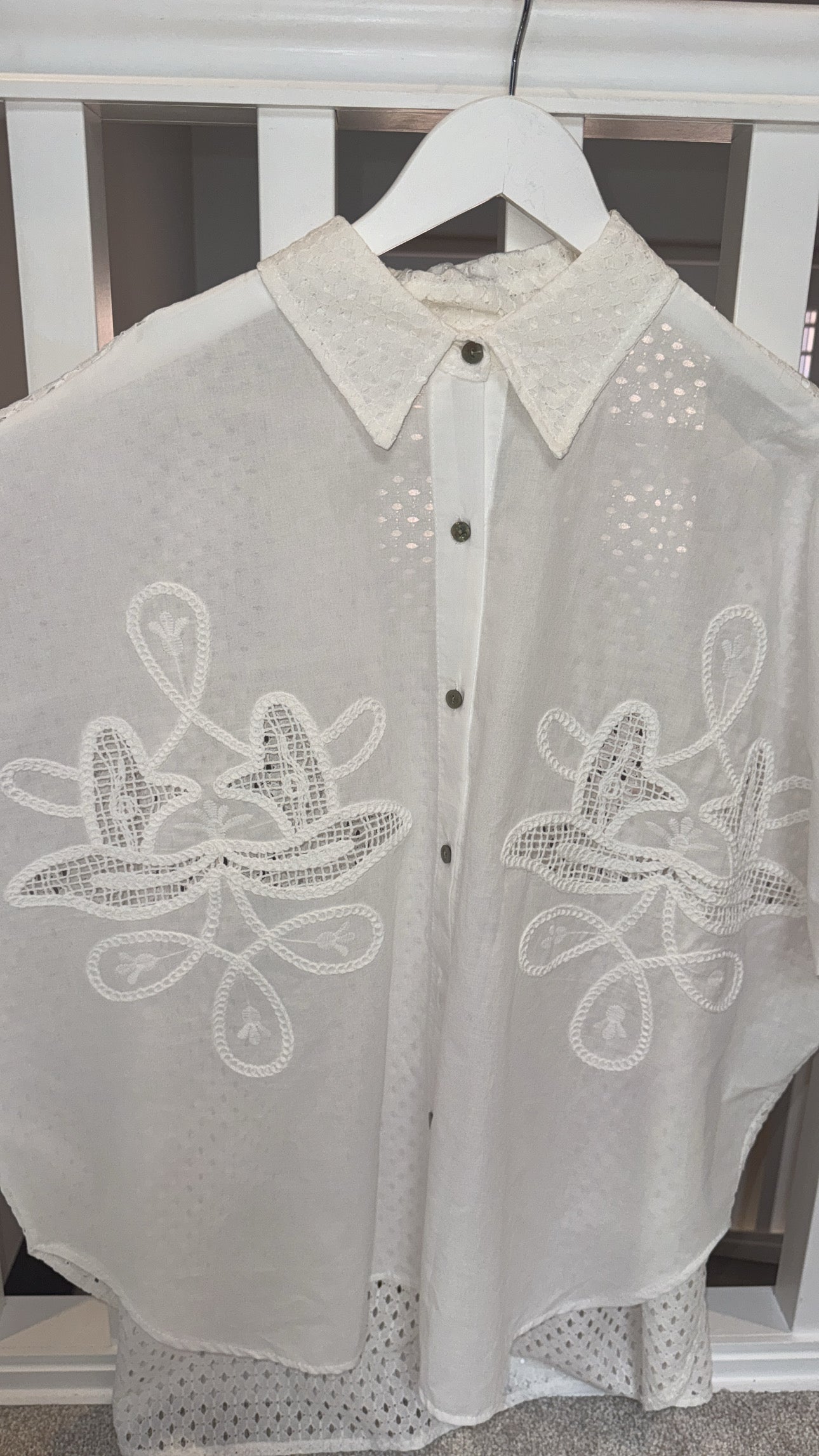 White Embroidered Beach Shirt