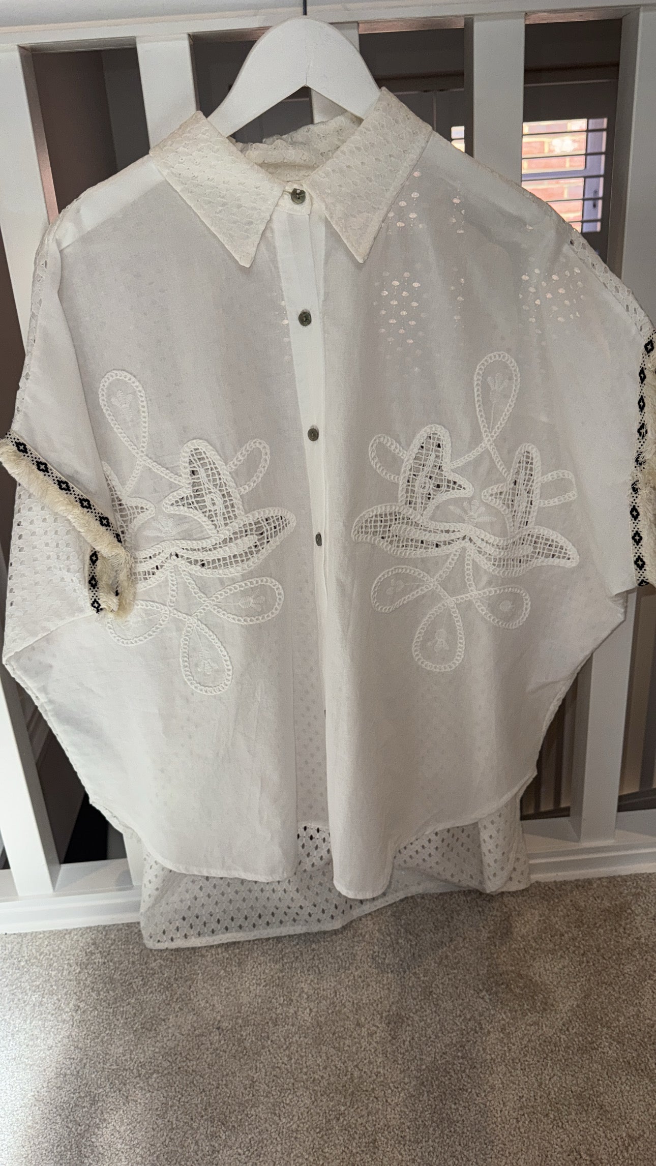 White Embroidered Beach Shirt