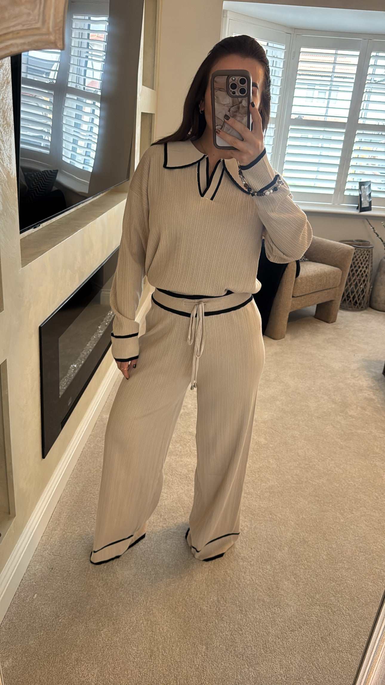 Oatmeal two piece with black trim