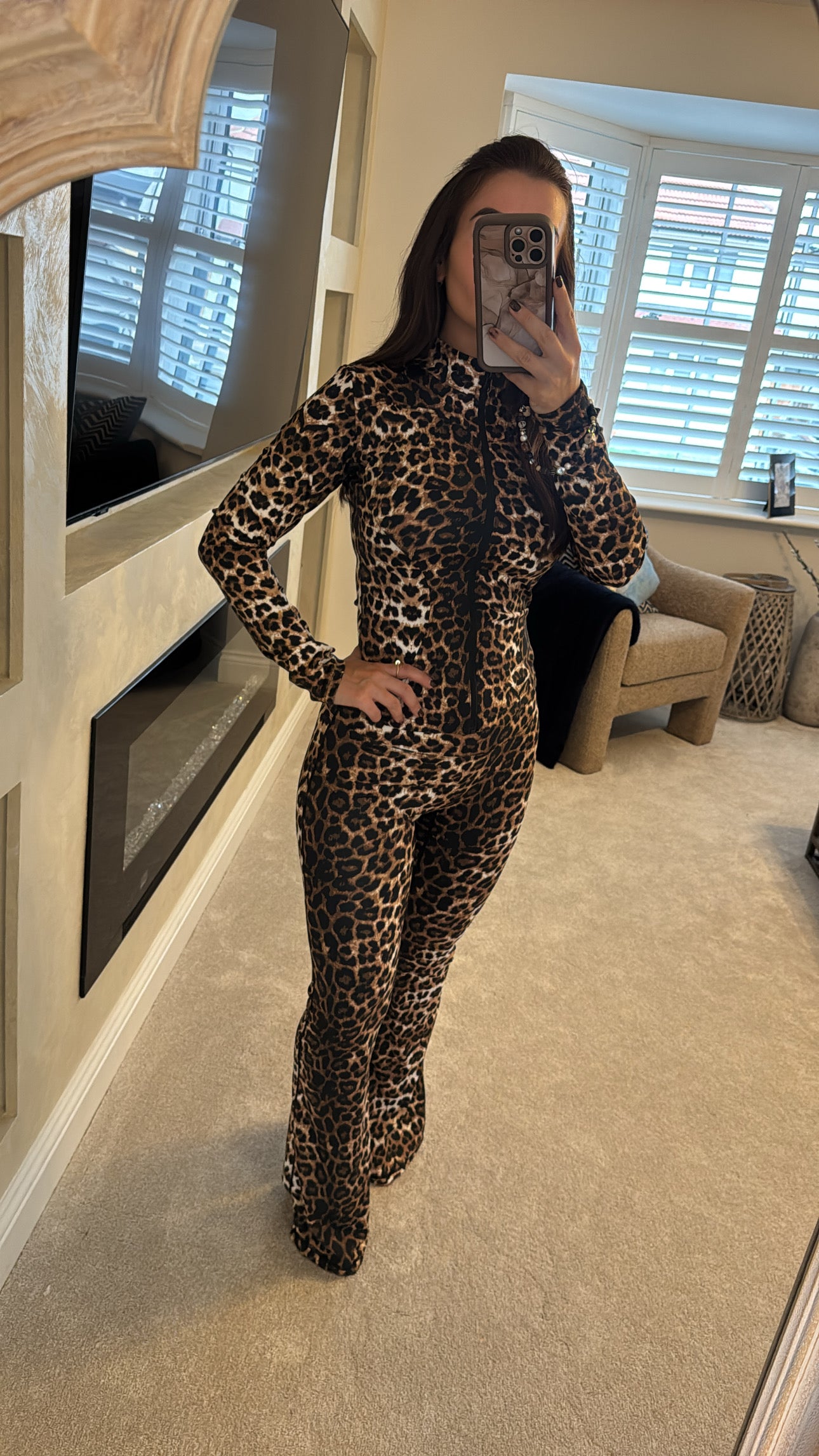 Leopard gym flared ruched bum gym set