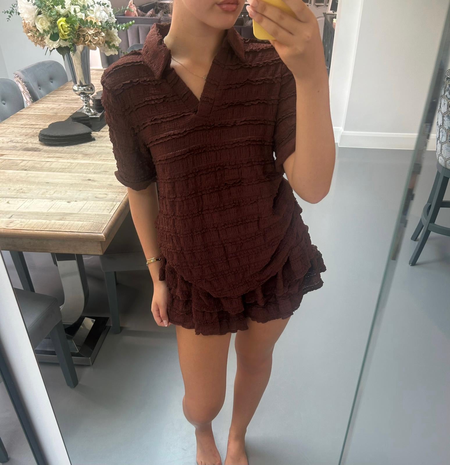 Brown Waffle Knit Co-Ord Set