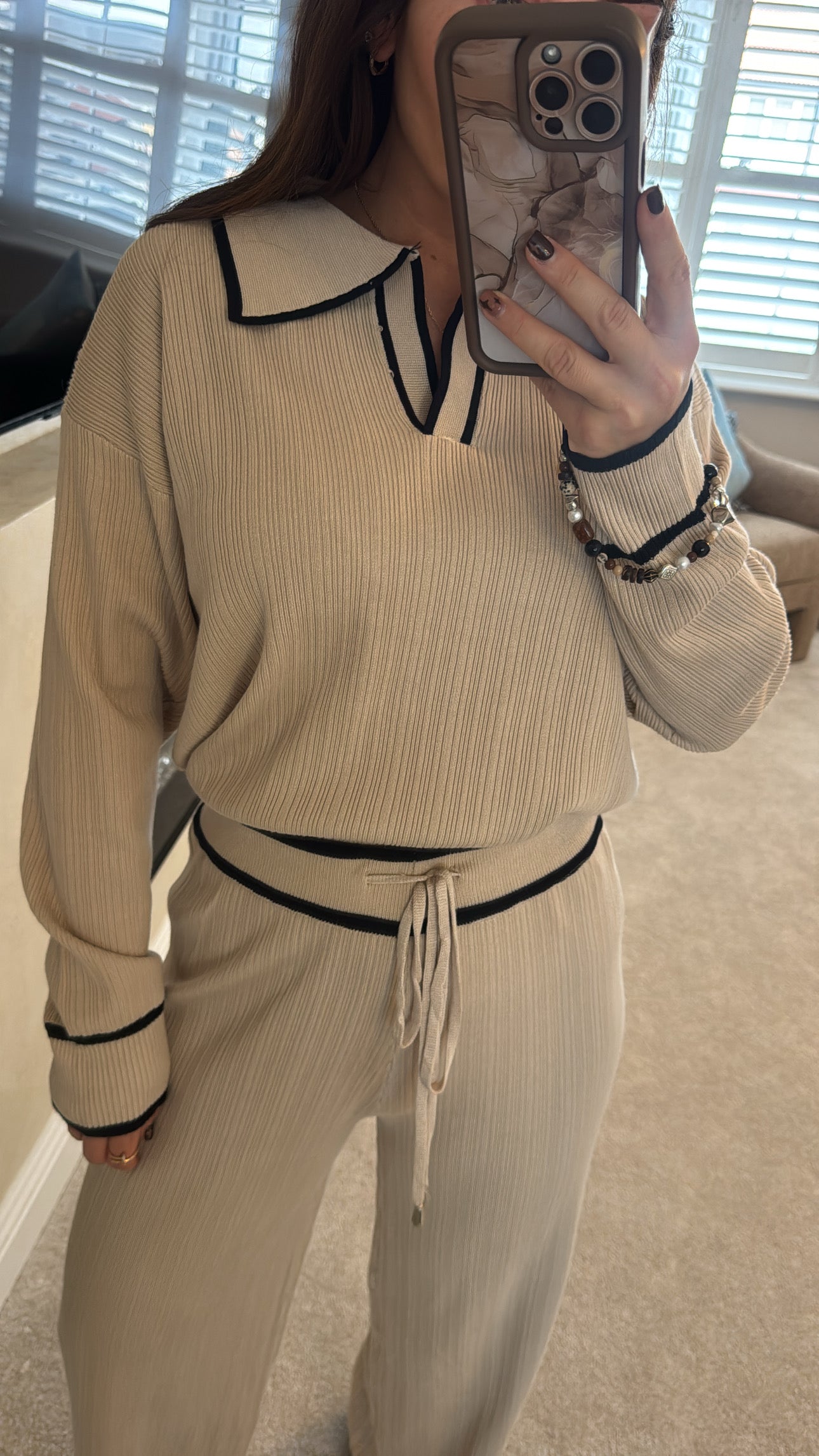 Oatmeal two piece with black trim