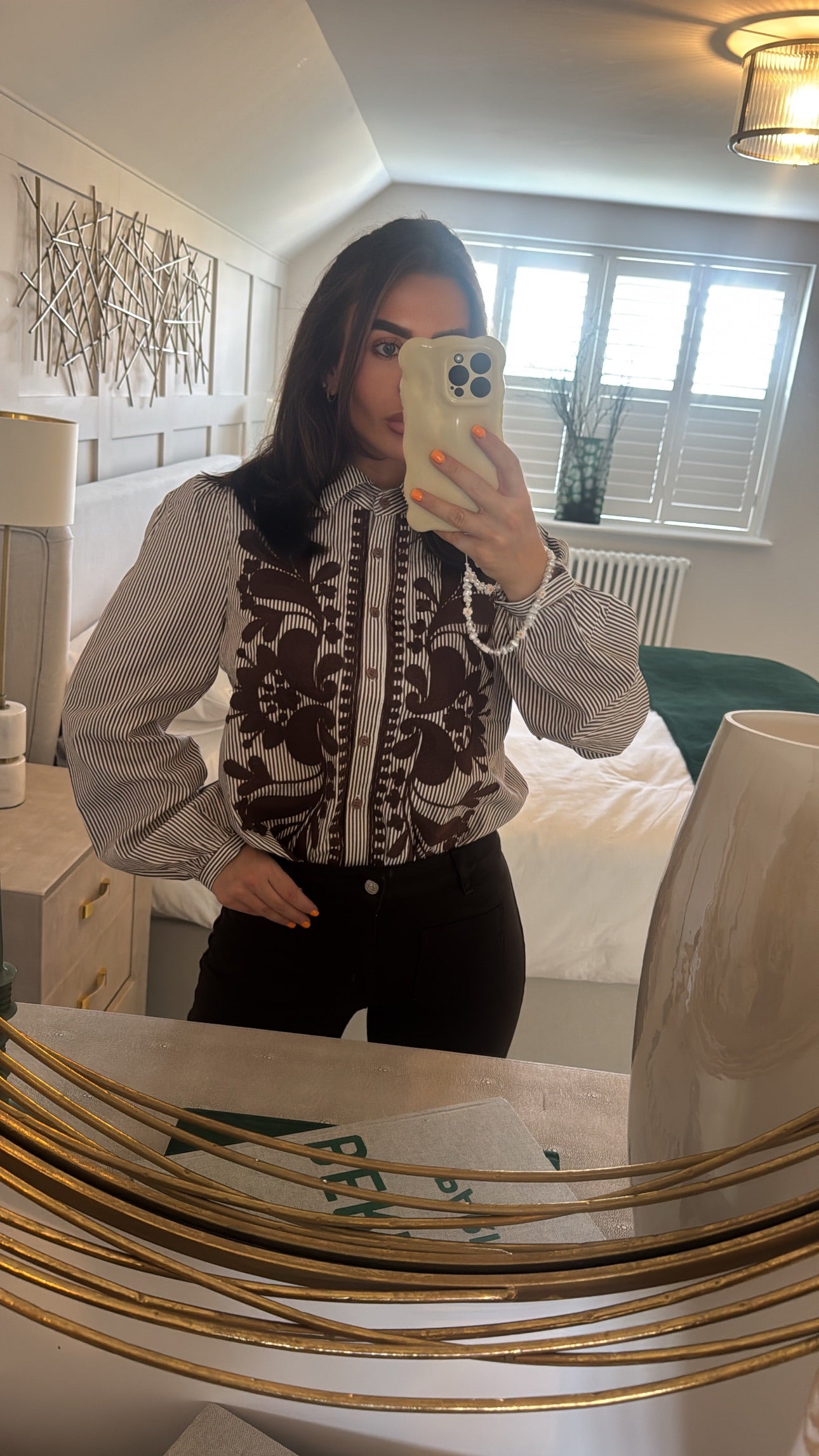 chocolate brown embroidery shirt