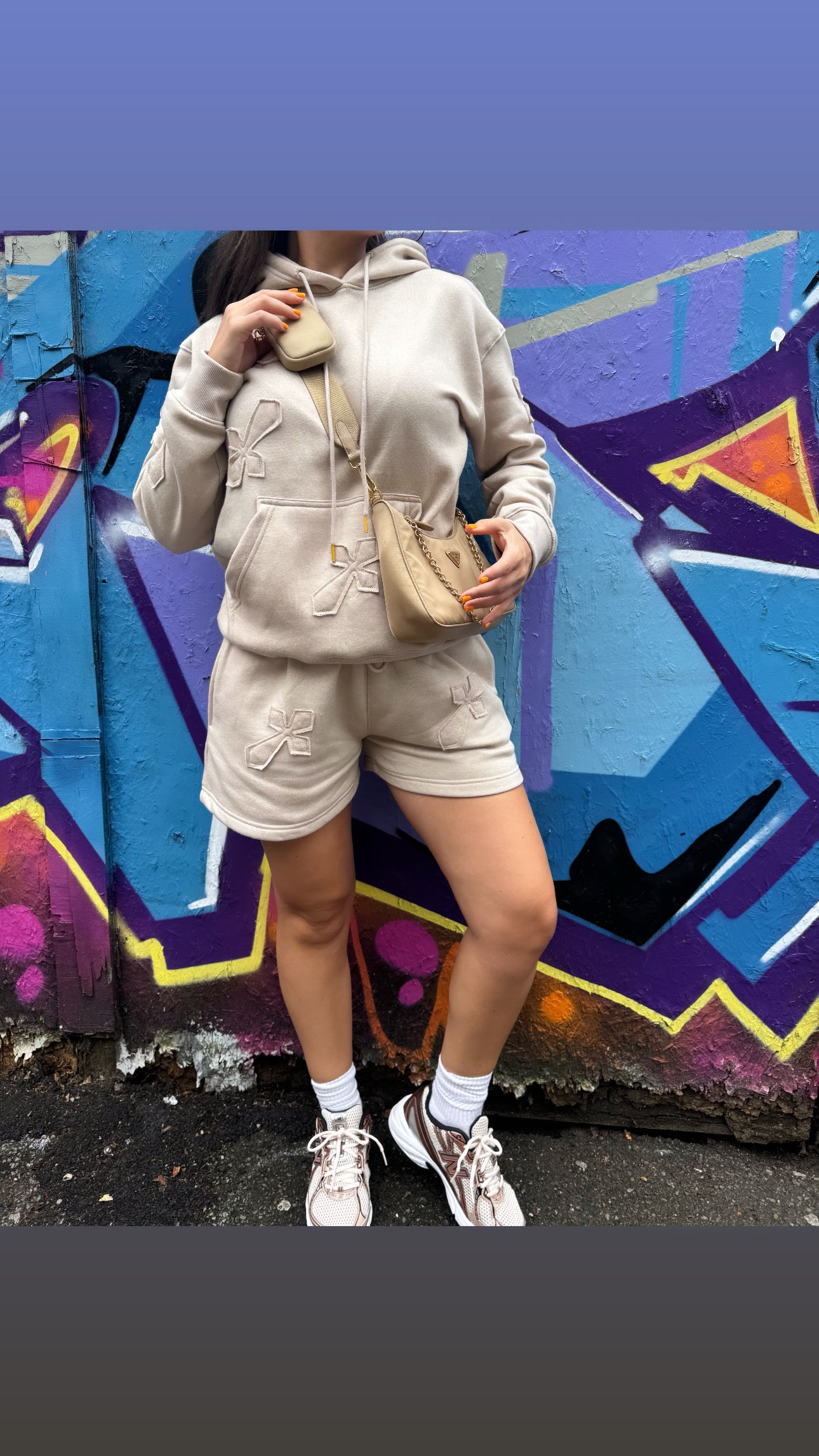 Cross Beige hoodie & Short Set