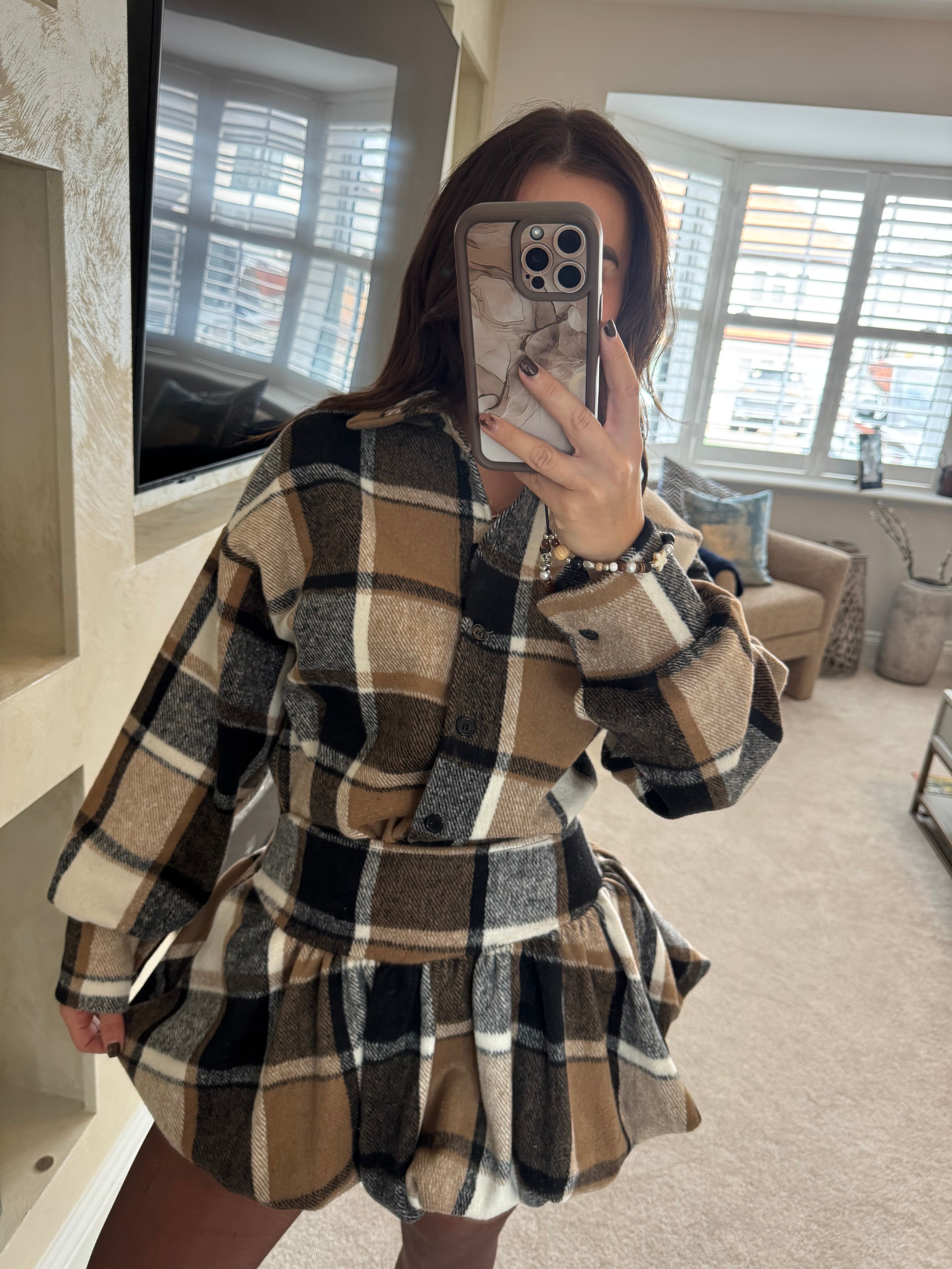 Check print bubble skirt co ord