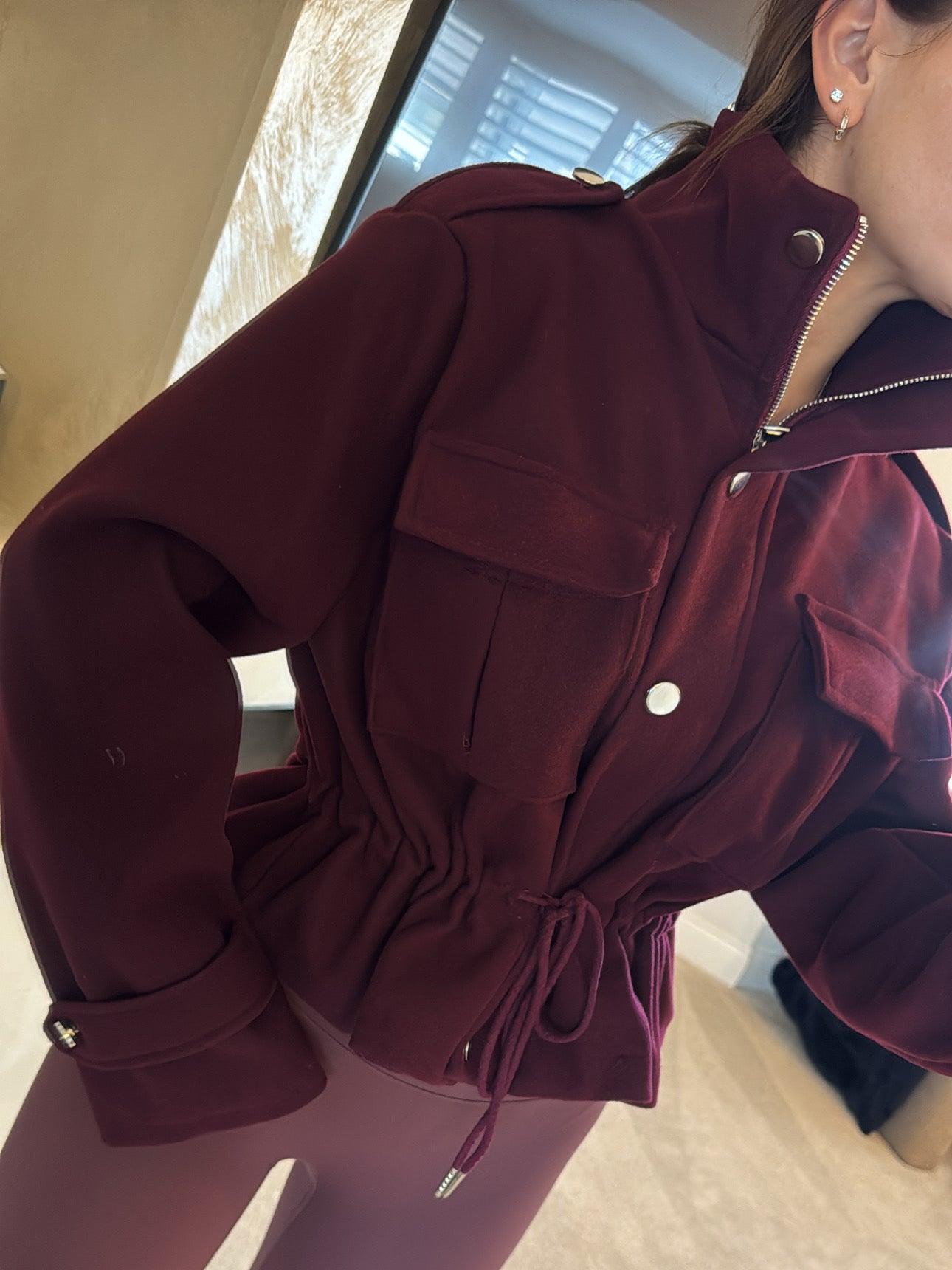 Burgundy utility-style wool jacket