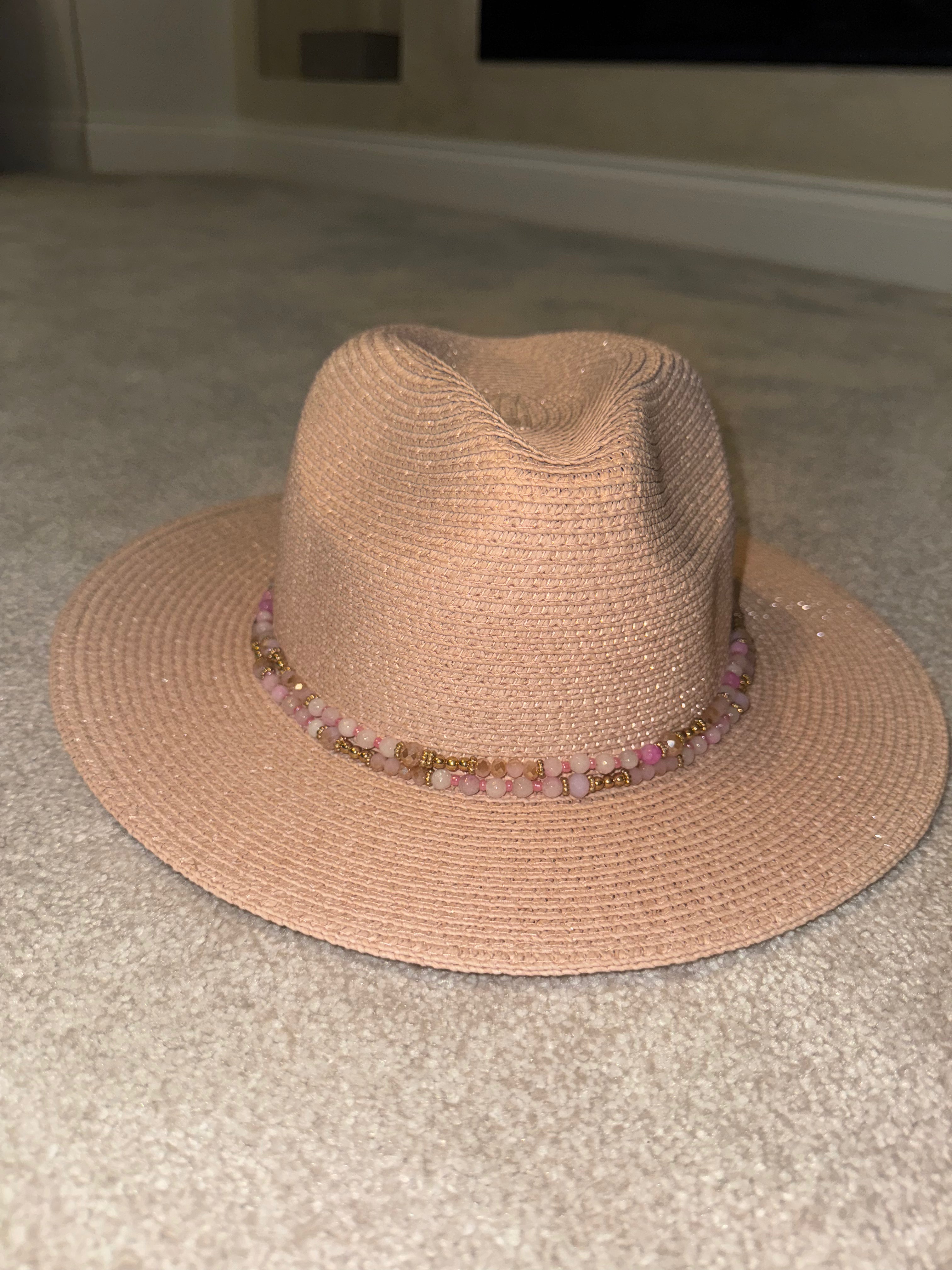 Blush Beaded Fedora Hat