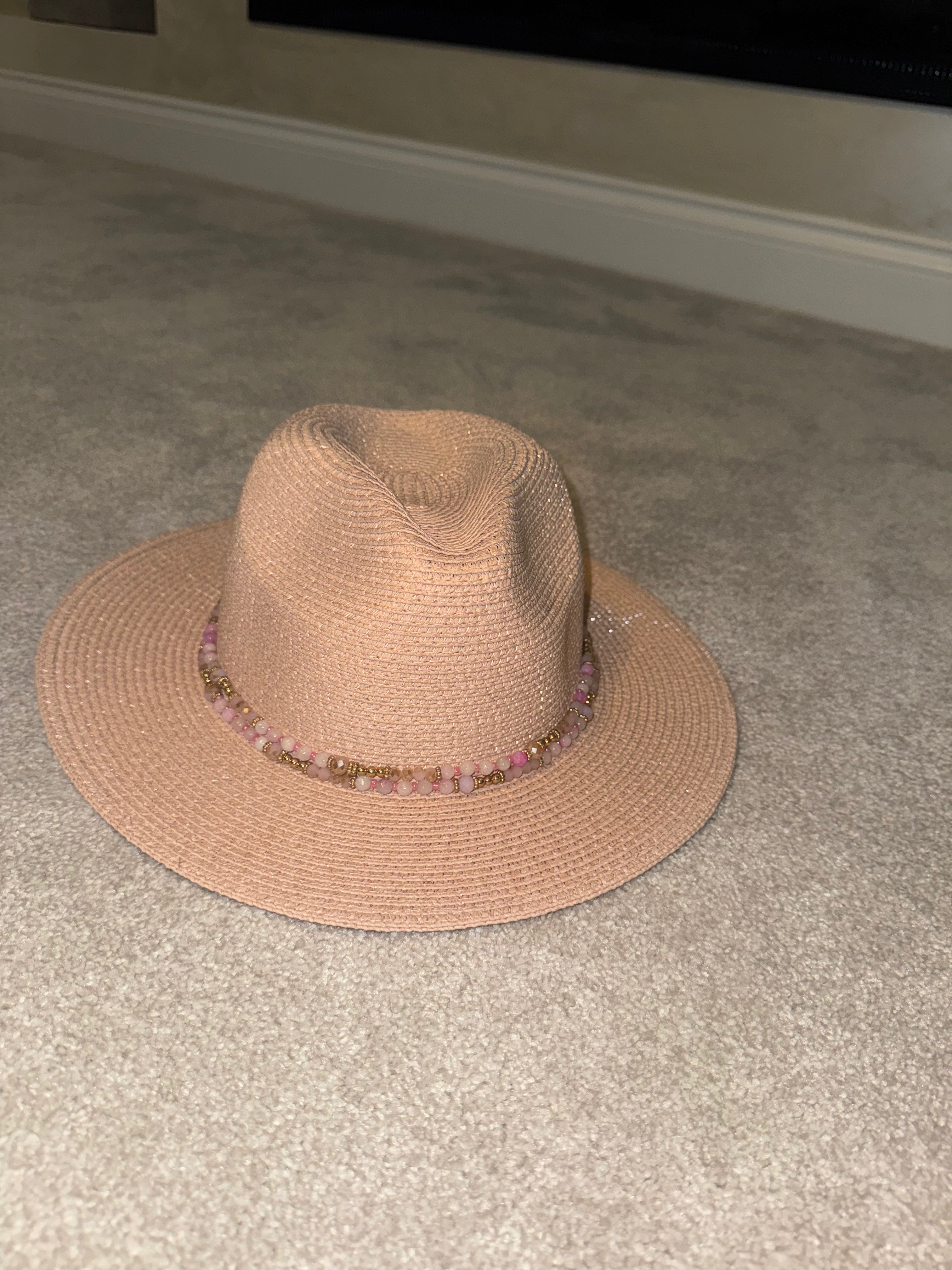 Blush Beaded Fedora Hat